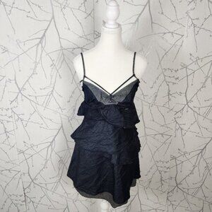 Miss Sixty Dark Wash Cotton Linen Strappy Ruffle Tiered Mini Dress